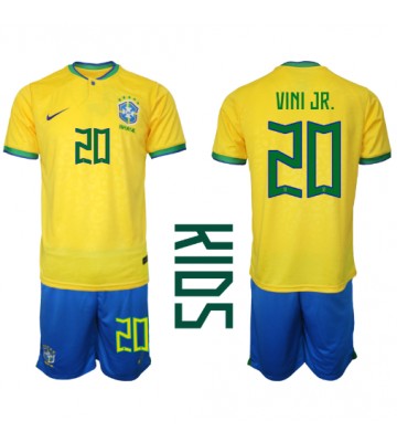 Brasilien Vinicius Junior #20 babykläder Hemmatröja barn VM 2022 Korta ärmar (+ Korta byxor)